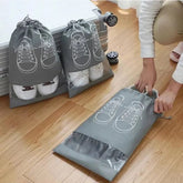 Set Of 5 Travel Shoe Pouch, Grey Non Woven Fabric Dustproof Drawstring Bag, Breathable Storage Pouch With Visual Window, Portable Shoe Organizer Drawstring Bag