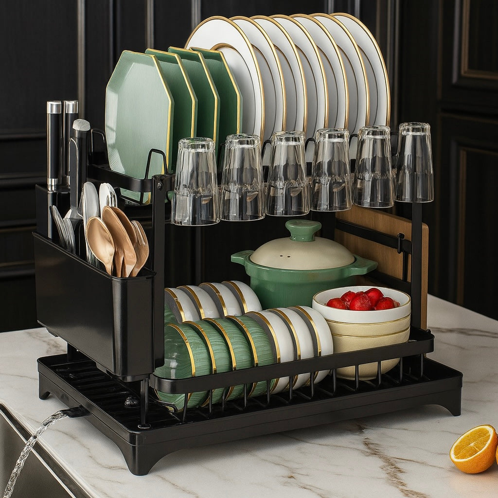 2-Tier Dish Drying Rack with Utensil Holder