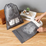 Set Of 5 Travel Shoe Pouch, Grey Non Woven Fabric Dustproof Drawstring Bag, Breathable Storage Pouch With Visual Window, Portable Shoe Organizer Drawstring Bag